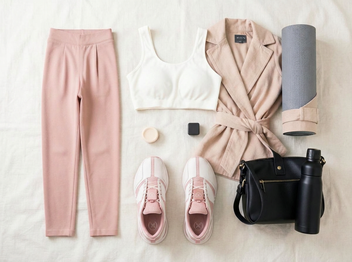 ELYYOU Journey Set travel capsule flat-lay in blush, cloud and onyx
